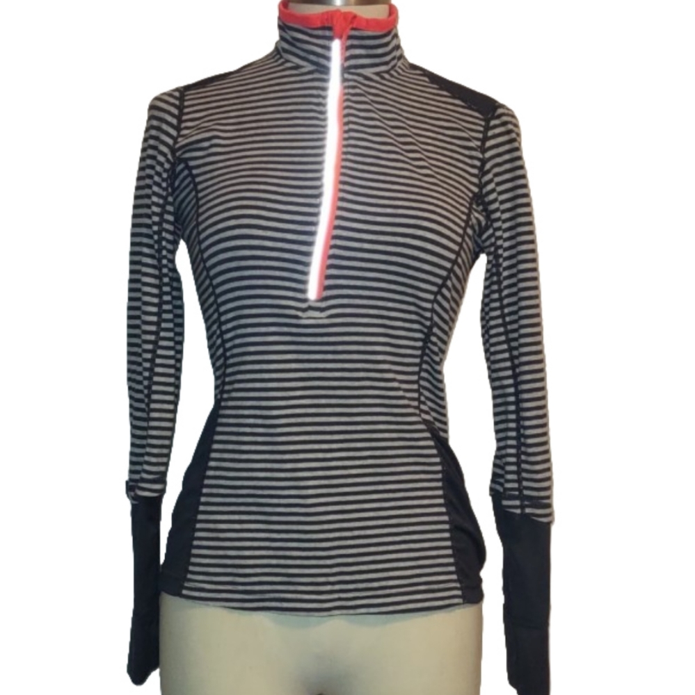 MPG Workout Shirt Size Small Gray Striped with Orange Accents Long Sleeve